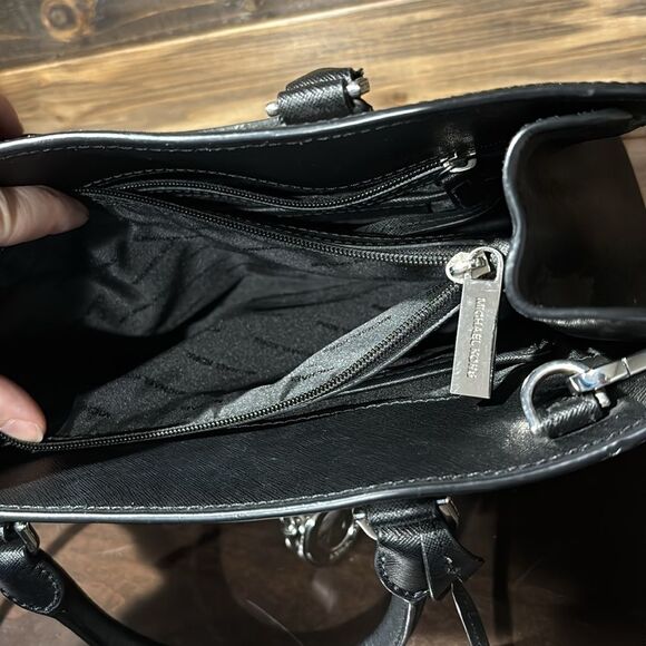 Michael Kors Emma Saffiano Leather Satchel Handbag Purse Black - Picture 16 of 16